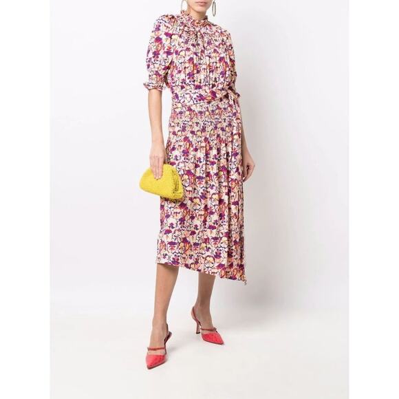 Paco Rabanne Belted Smocked Floral Midi Dress - Picture 3 of 15